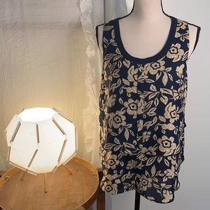 Ann Taylor Tiered Navy‎ Floral Sleeveless Blouse Top Size Medium